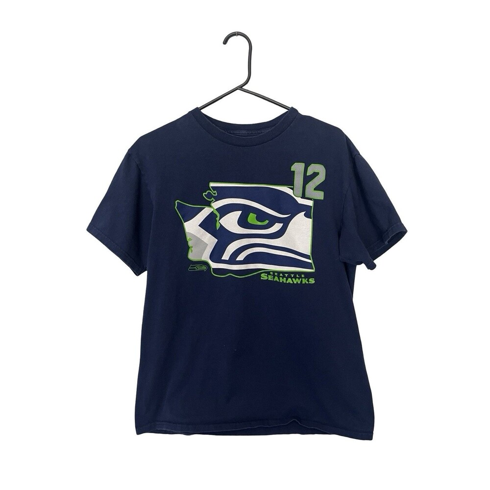 Seattle Seahawks #12 Majestic T Shirt Men’s Medium Navy NFL Football 12th Man